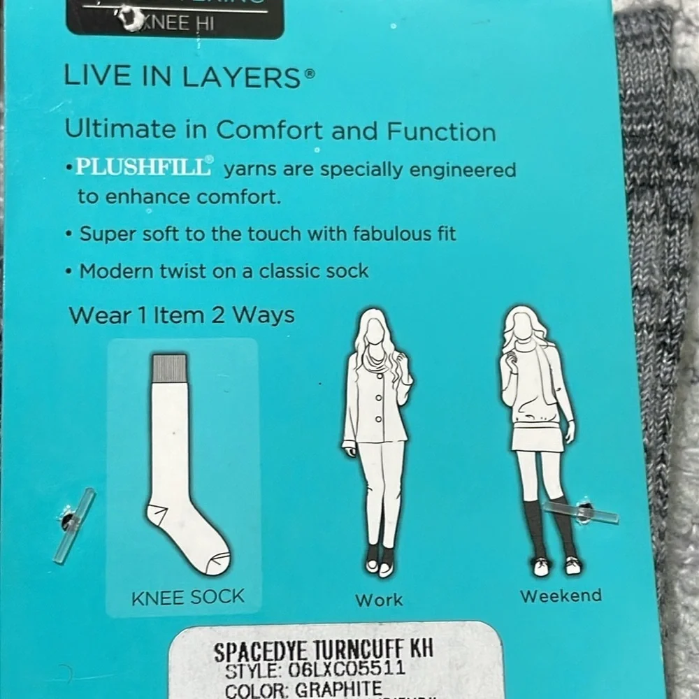 NWT’s Ladies Cuddl Duds Knee High Socks Spacedye Turncuff Graphite Size 4-10